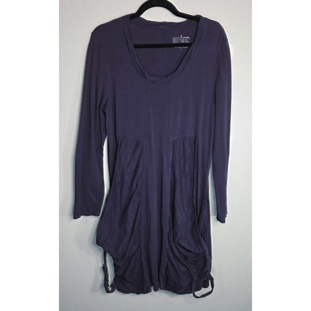 Neon Buddha Dress Womens Large‎ Purple Long Sleeve Ruched Hem Lagenlook Casual